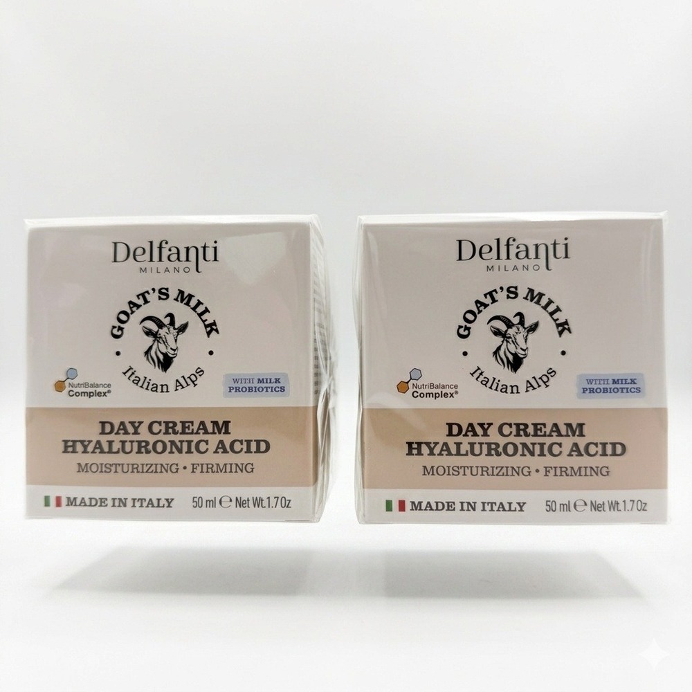 Delfanti Milano Day Cream Hyaluronic Acid 50 ml 1.7oz Goat's Milk Lot Of (2) NEW